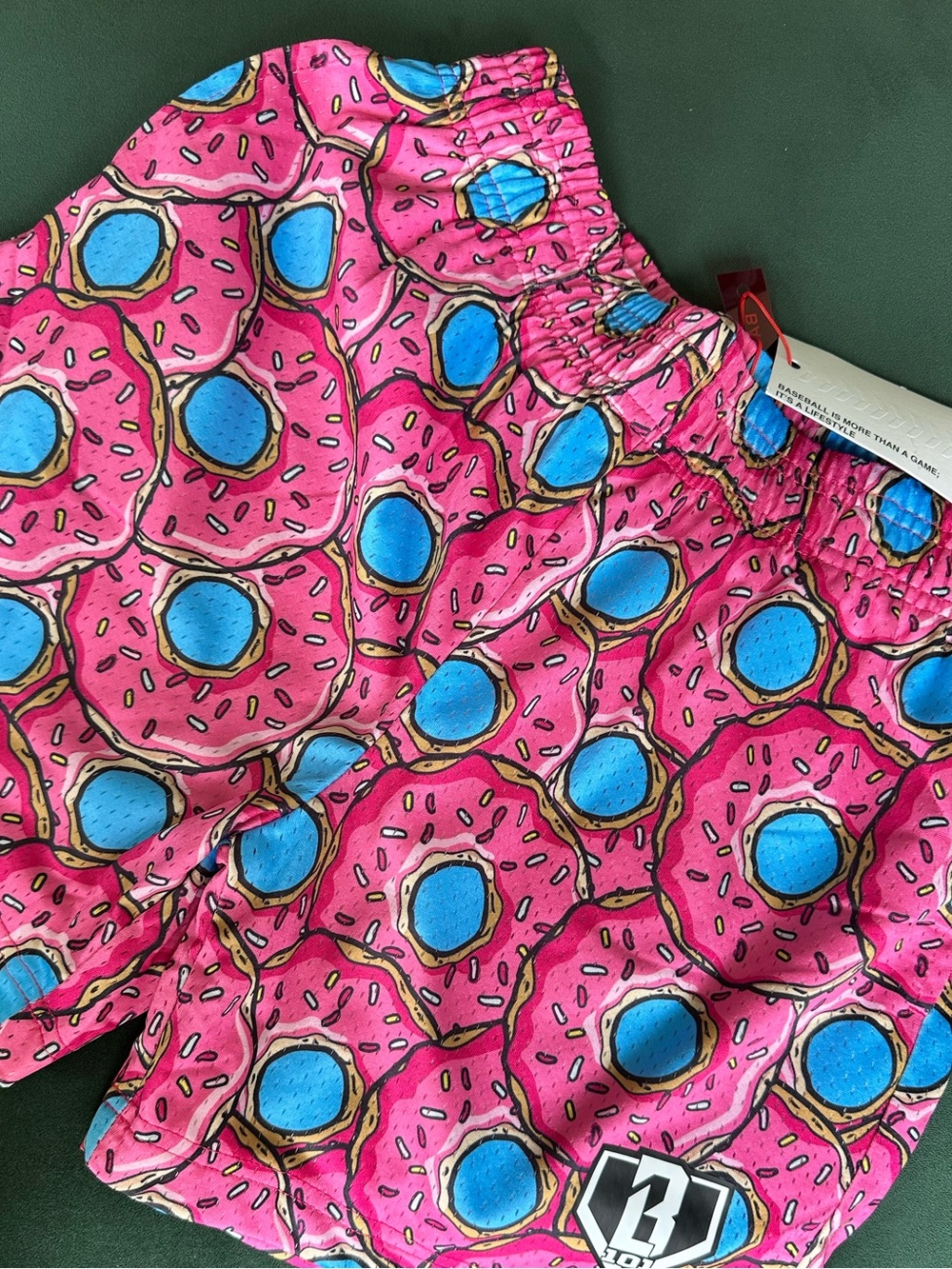 Baseball Lifestyle 101- YL- Pink Donut-Print Athletic Shorts